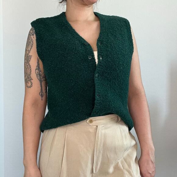 Preview Collection Green Wool Blend Button‎ Vest Sweater Size M Minimalist 90s - Picture 3 of 9